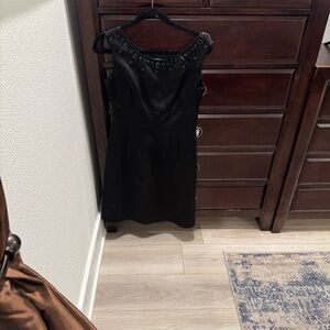 LOFT Black Sleeveless Beaded Neckline Mini Dress